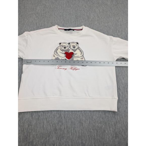 Tommy Hilfiger Sweatshirt Womens Medium Polar Bear Heart Crewneck Pullover Cute - Picture 12 of 13